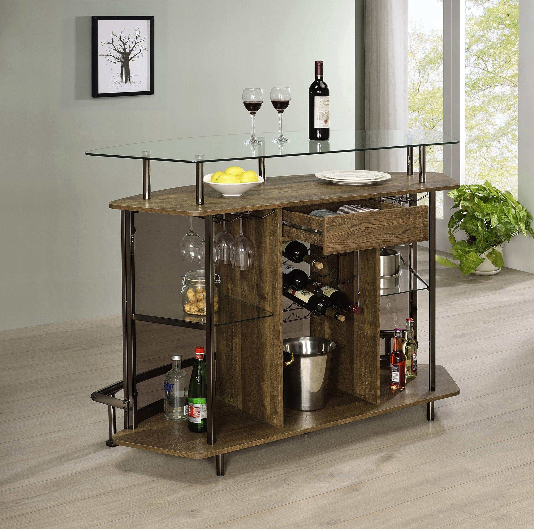 Varo Brown & Black Glass Top Bar Unit - Ornate Home