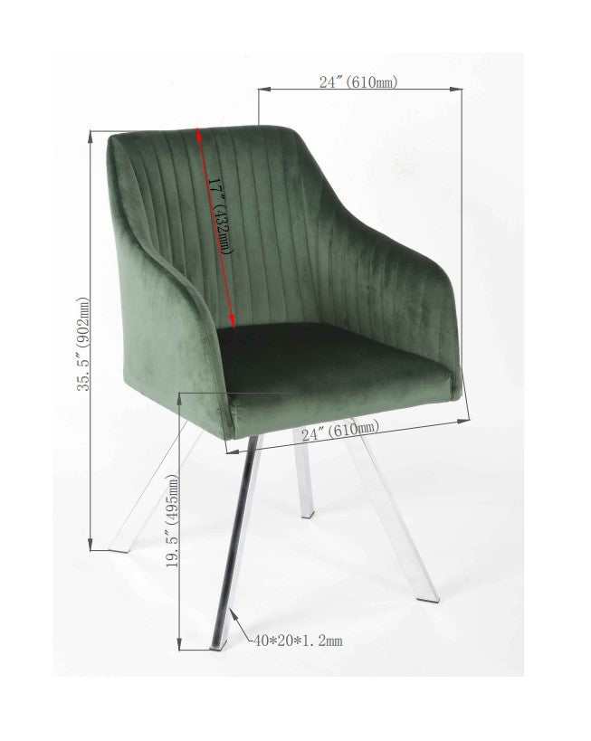Veena Green Velvet & Chrome Swivel Dining Chair / 1pc - Ornate Home
