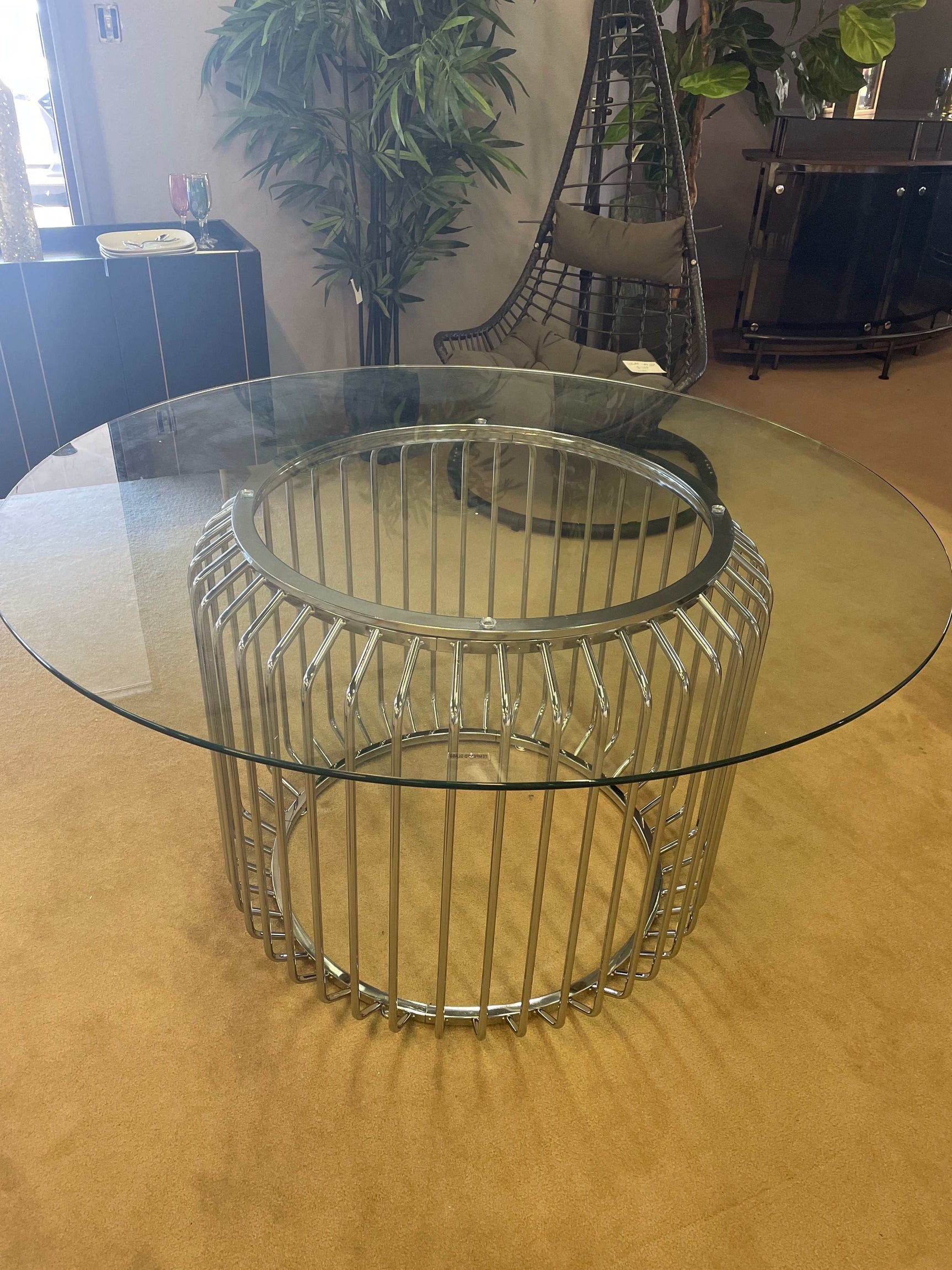 Veena Round Clear Tempered Glass & Chrome Dining Table - Ornate Home