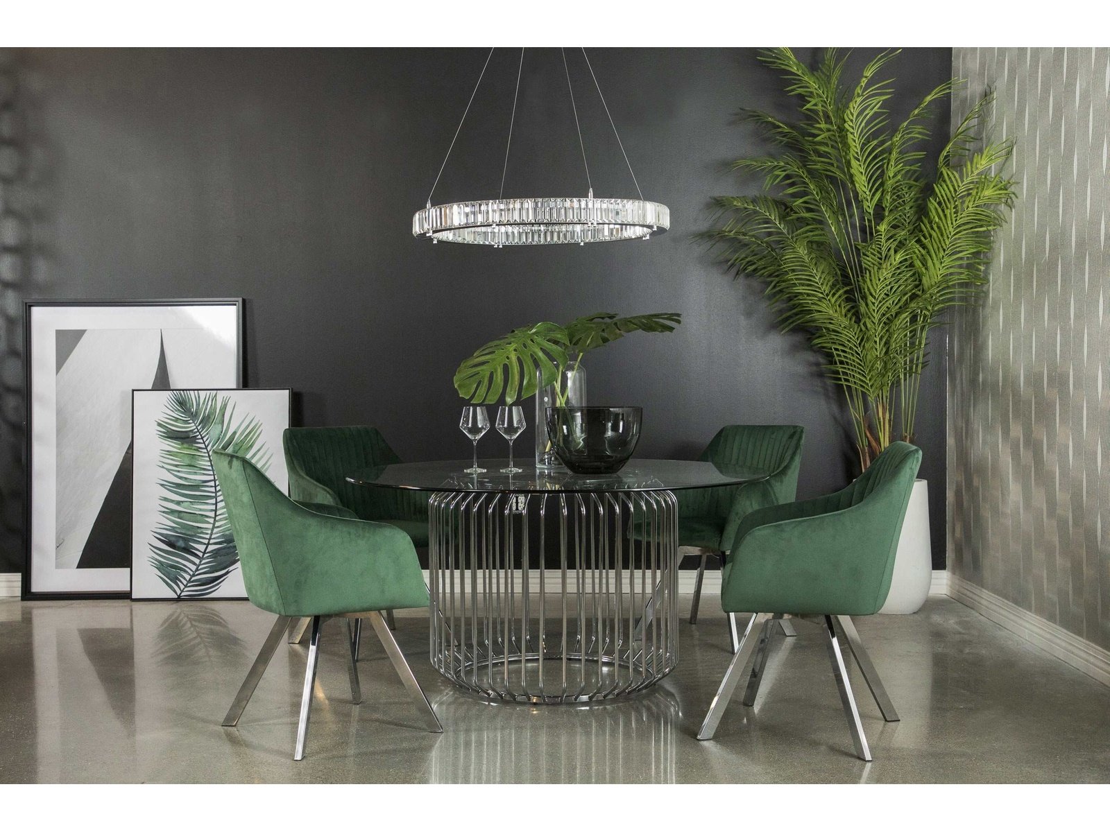 Veena Round Clear Tempered Glass & Chrome Dining Table - Ornate Home