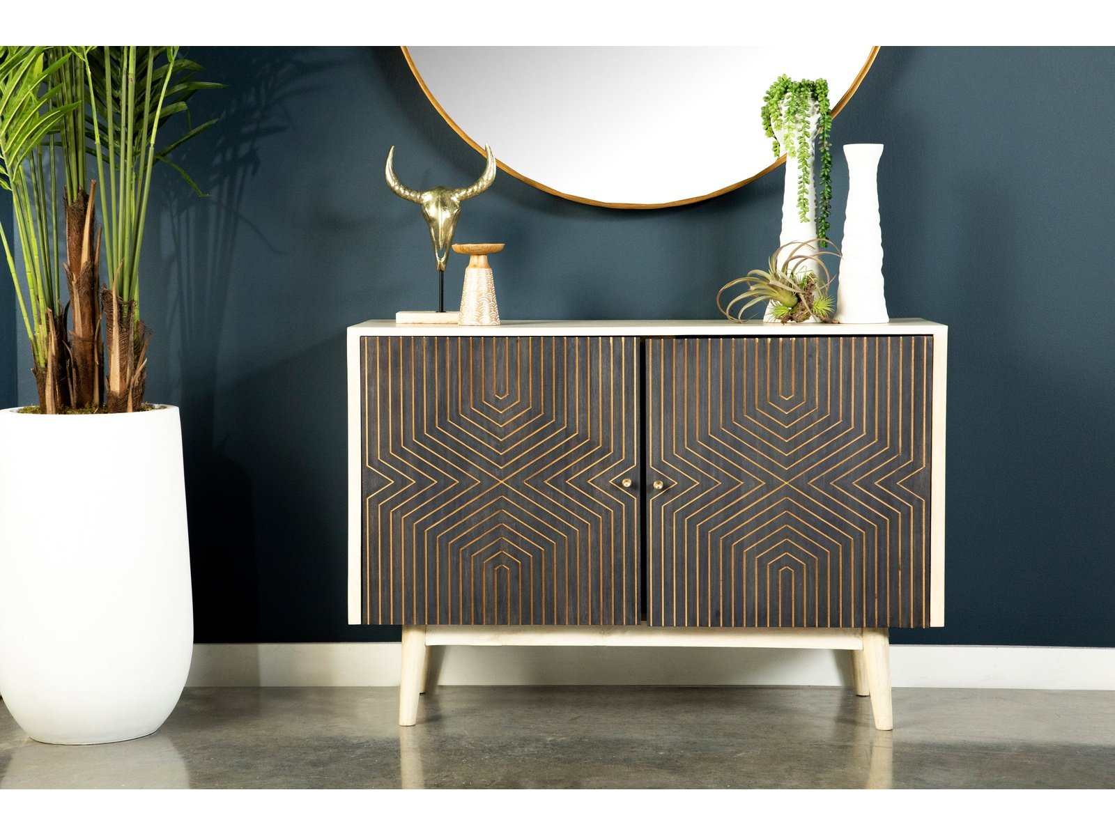 Velm White Washed & Black Accent Cabinet - Ornate Home