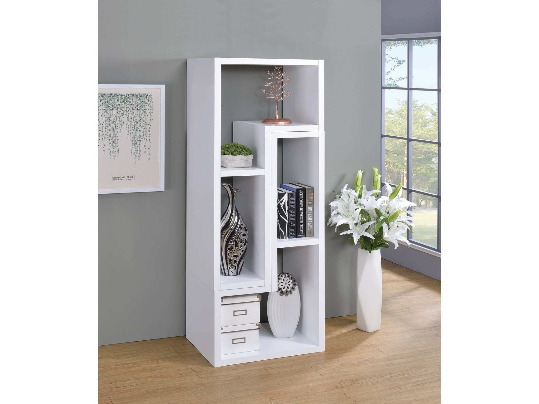 Velma White Convertible TV Console & Bookcase - Ornate Home