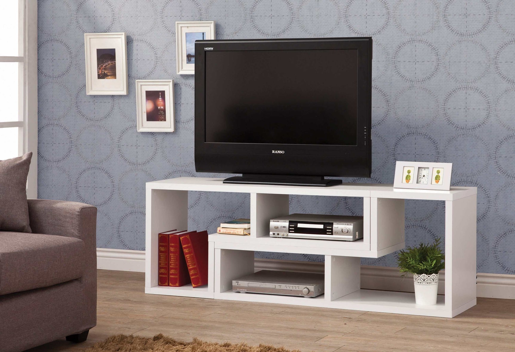 Velma White Convertible TV Console & Bookcase - Ornate Home
