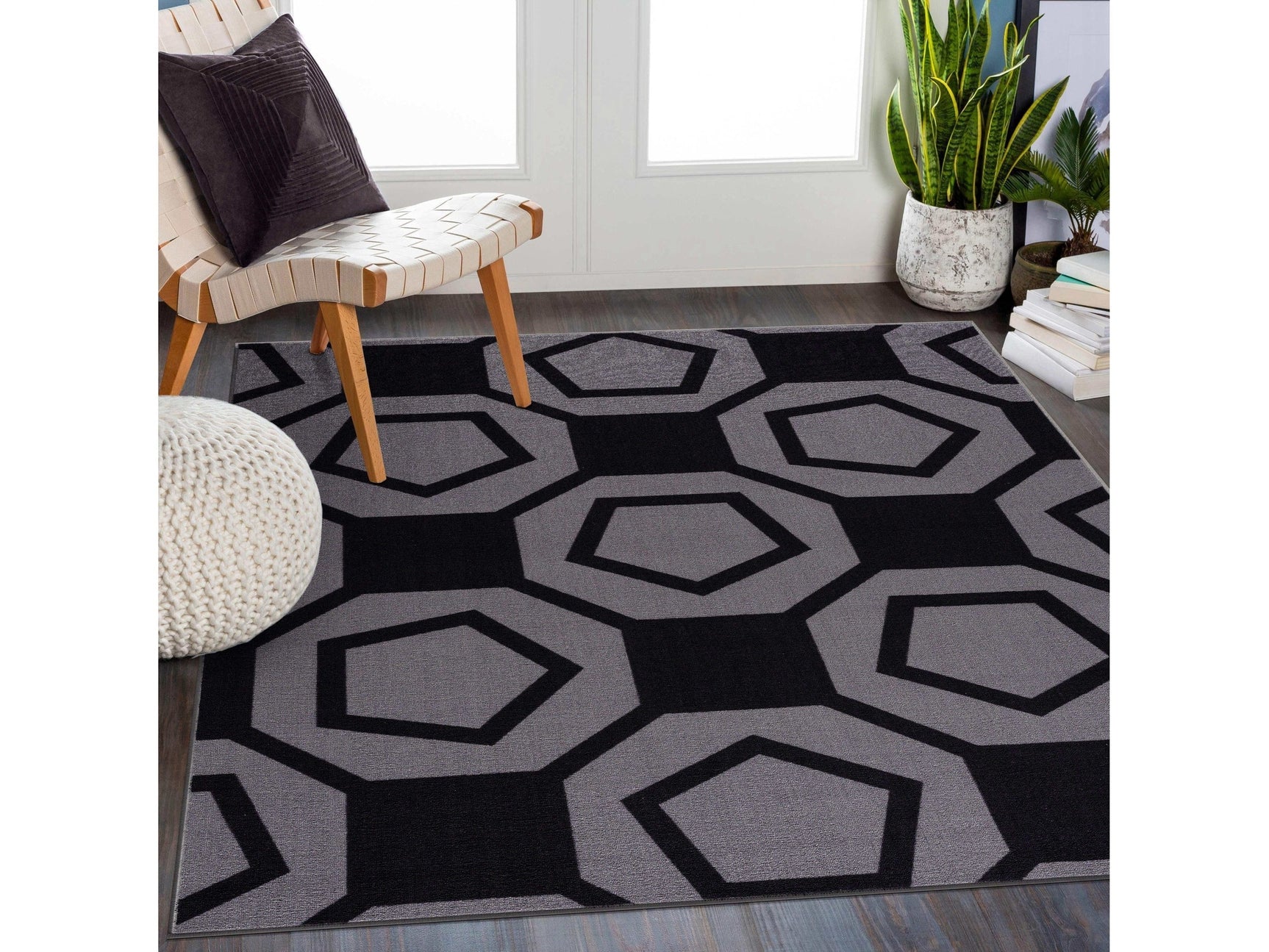 Ventura Black Geometric Indoor NonSlip Area Rugs - Ornate Home