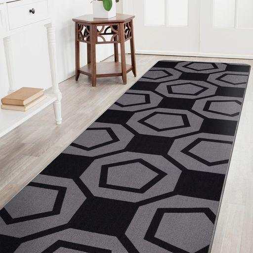 Ventura Black Geometric Indoor NonSlip Area Rugs - Ornate Home