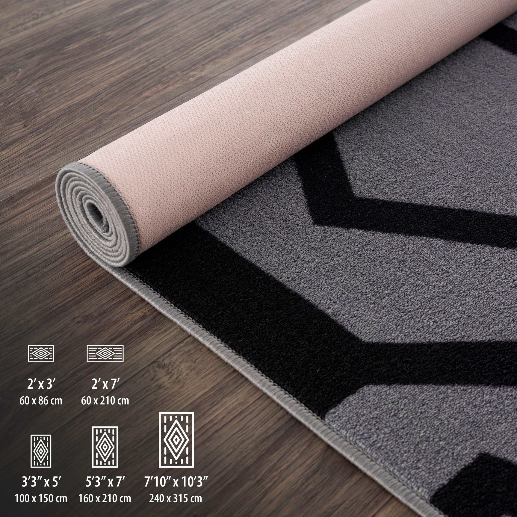 Ventura Black Geometric Indoor NonSlip Area Rugs - Ornate Home