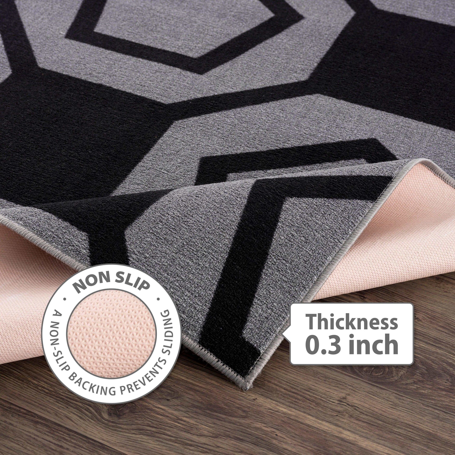 Ventura Black Geometric Indoor NonSlip Area Rugs - Ornate Home