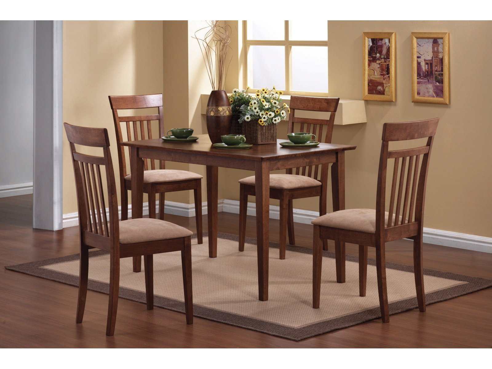 Viaan Chestnut & Tan 5pc Dining Room Set - Ornate Home