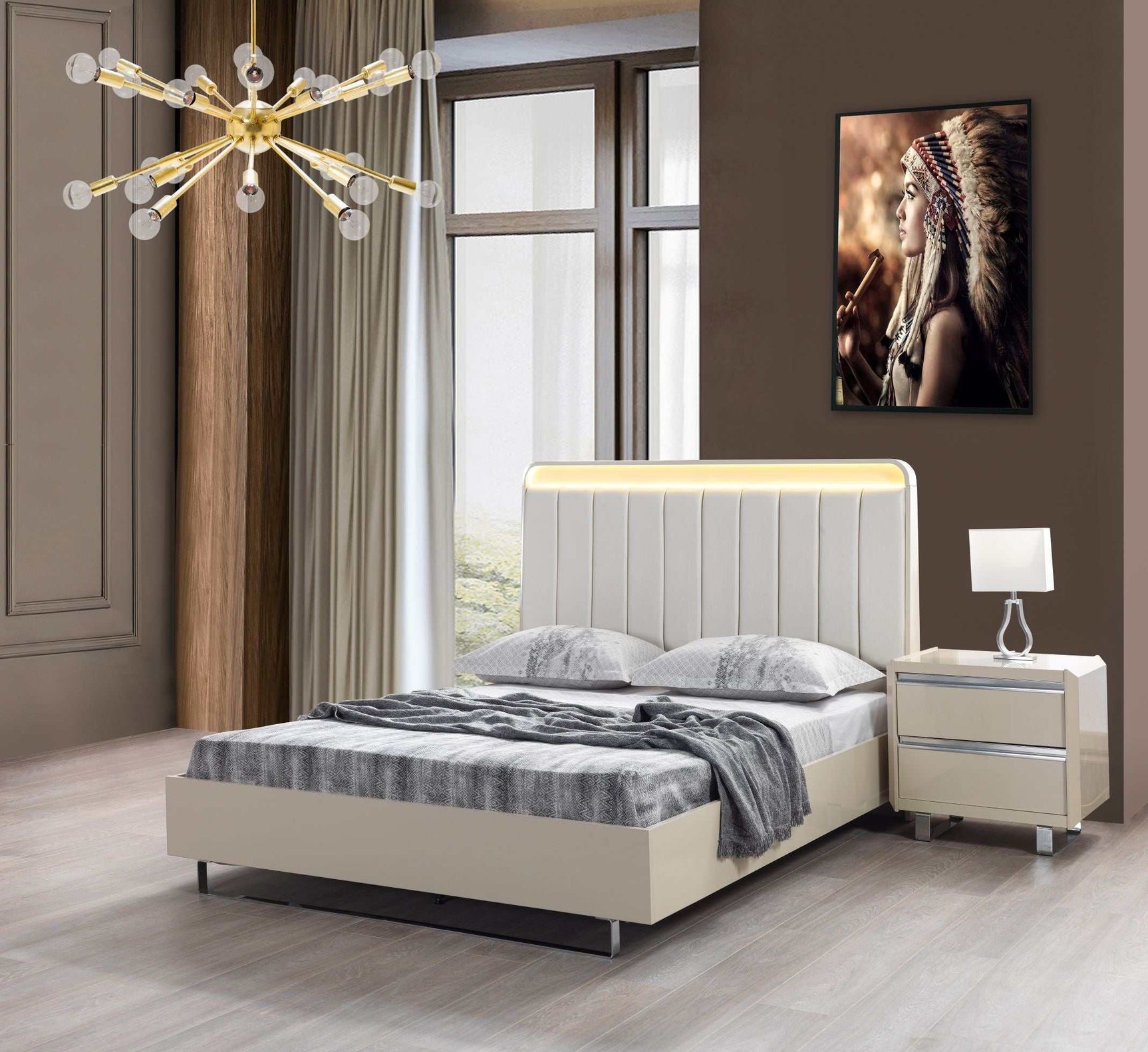 Viola Cream High Gloss Lacquer 4-Piece Queen Bedroom Set - Ornate Home