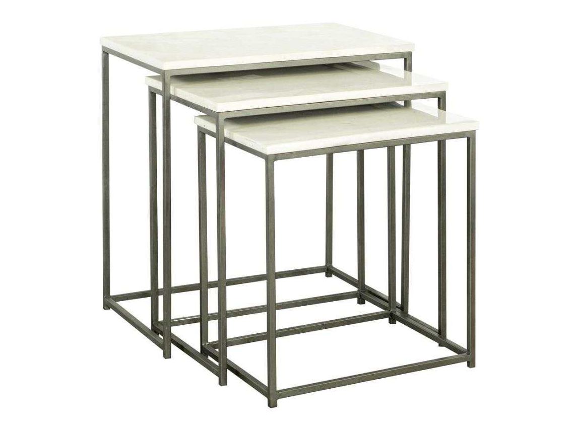 Volams Gunmetal & white 3pc Nesting Table w/ Marble Top - Ornate Home