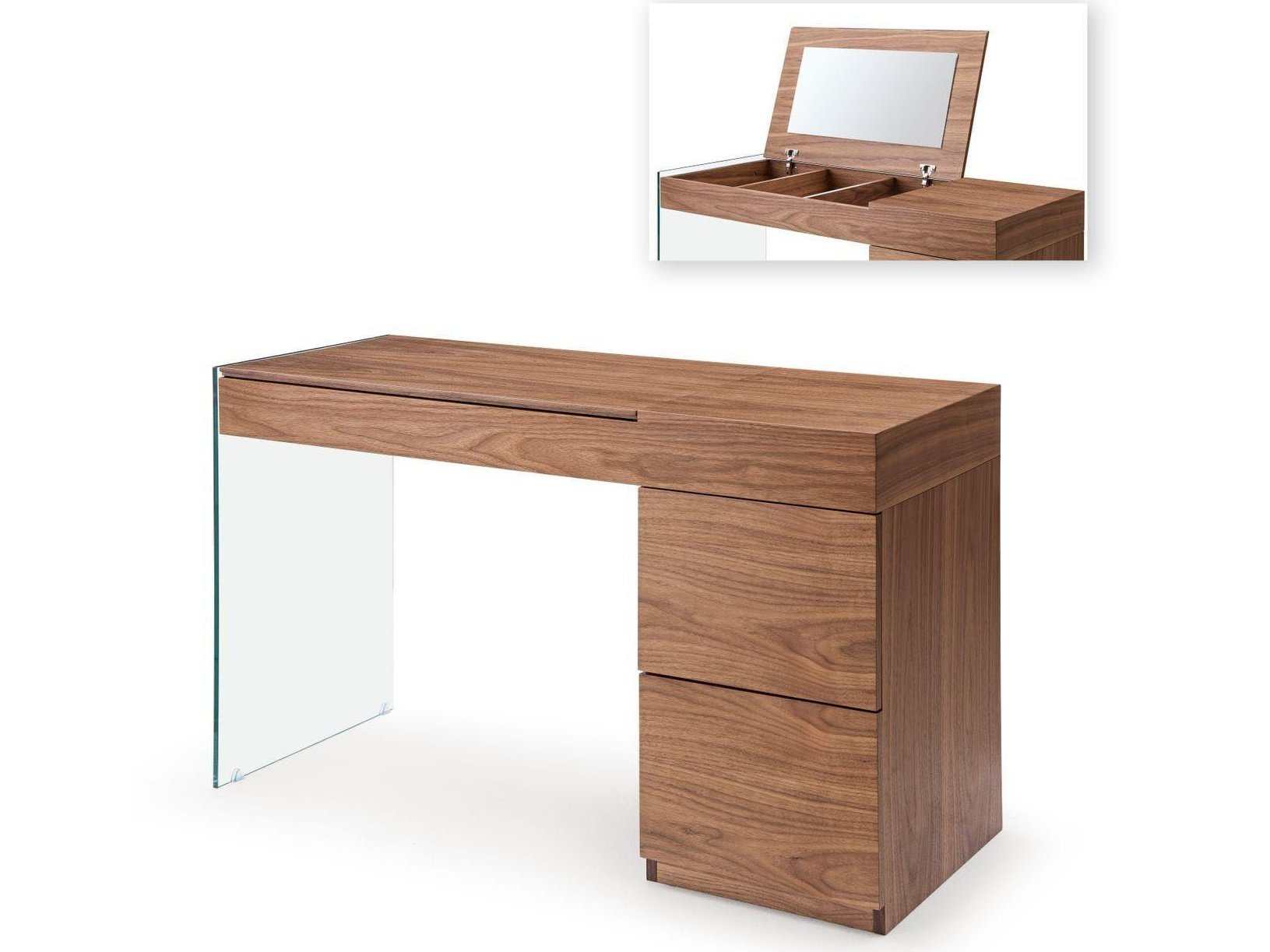 Volare Walnut Floating Glass Vanity w/ Mirror - Ornate Home