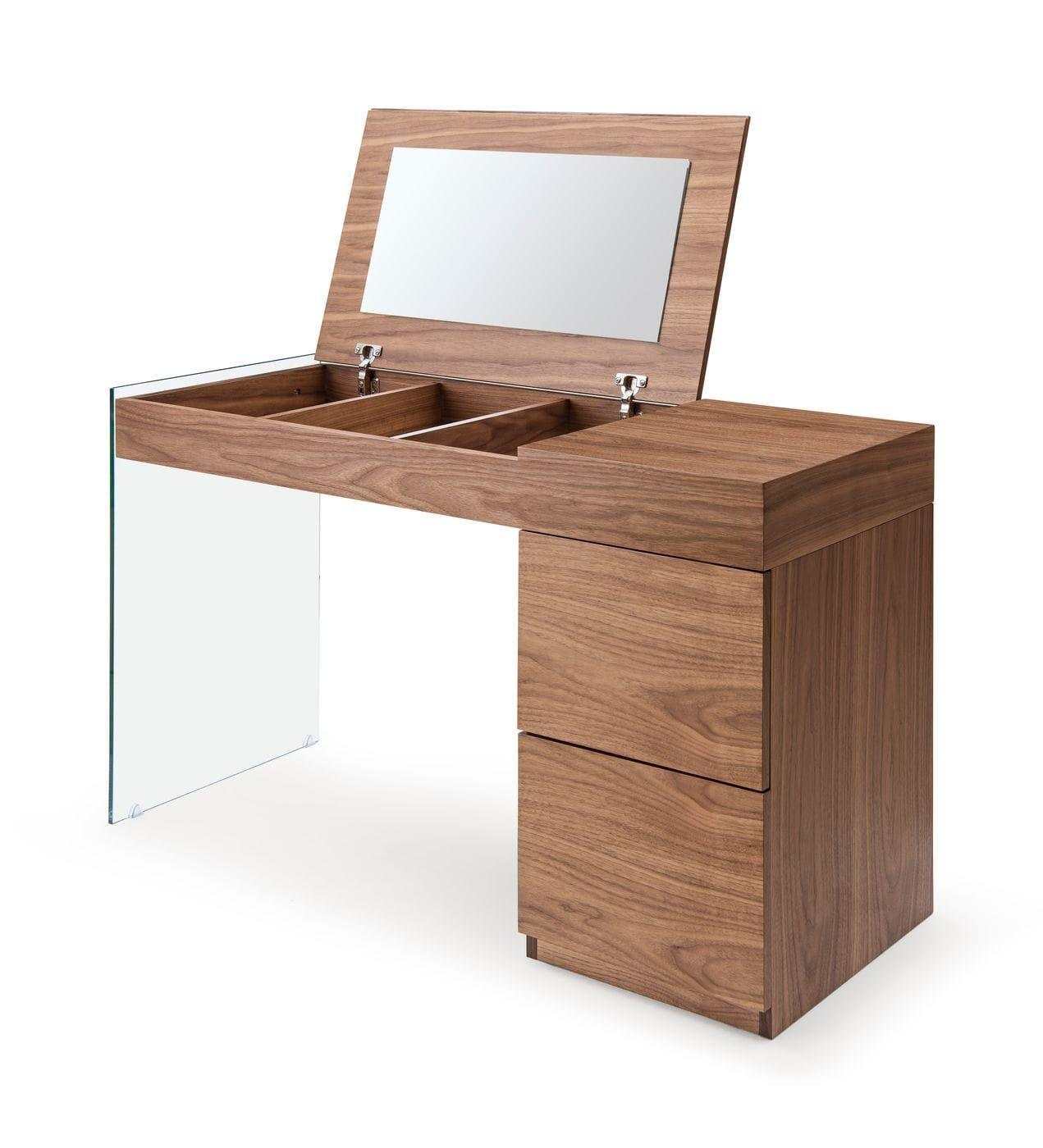 Volare Walnut Floating Glass Vanity w/ Mirror - Ornate Home