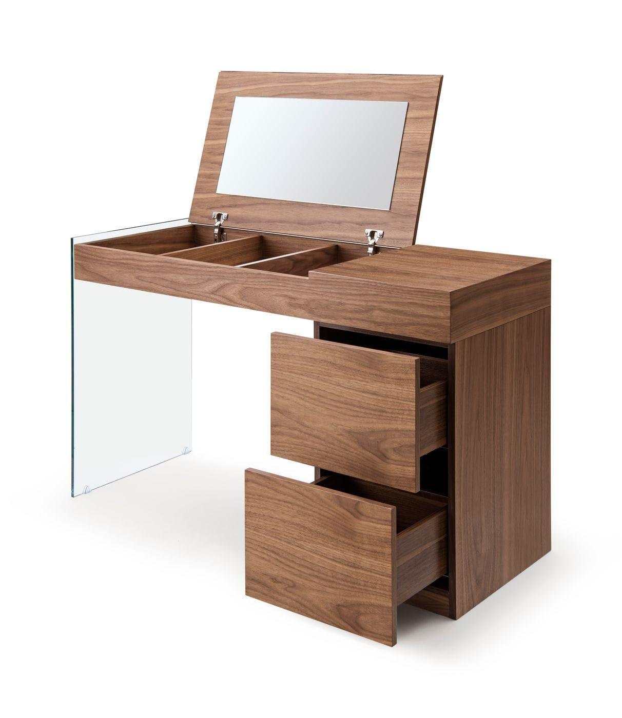 Volare Walnut Floating Glass Vanity w/ Mirror - Ornate Home