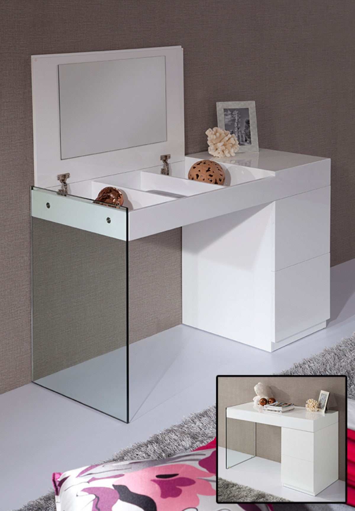 Volare White Floating Glass Vanity w/ Mirror - Ornate Home