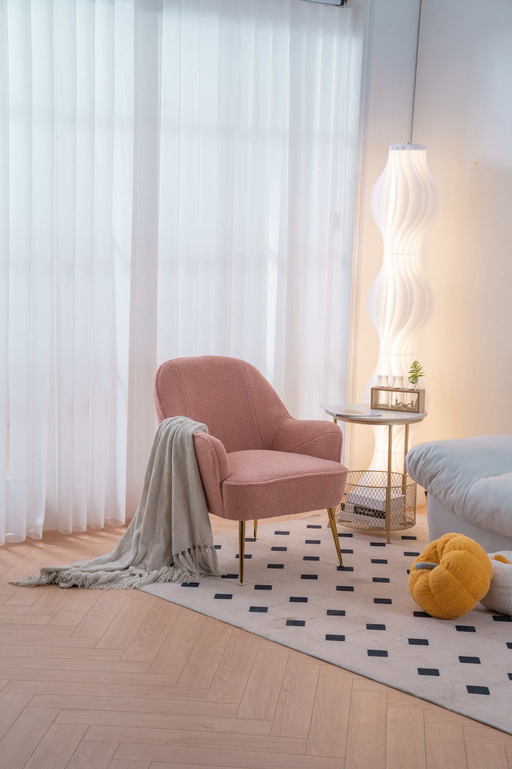 Volta Soft Pink Teddy Accent Chair - Ornate Home