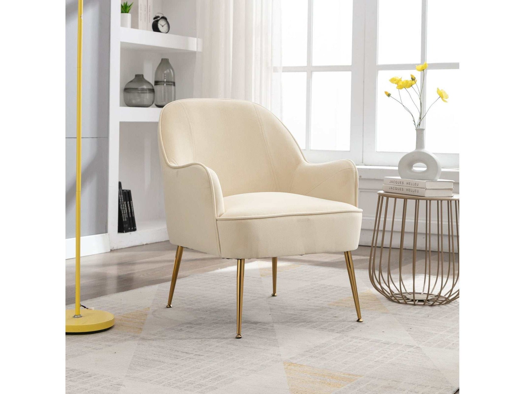 Volta Soft Velvet Cream White Accent Chair - Ornate Home