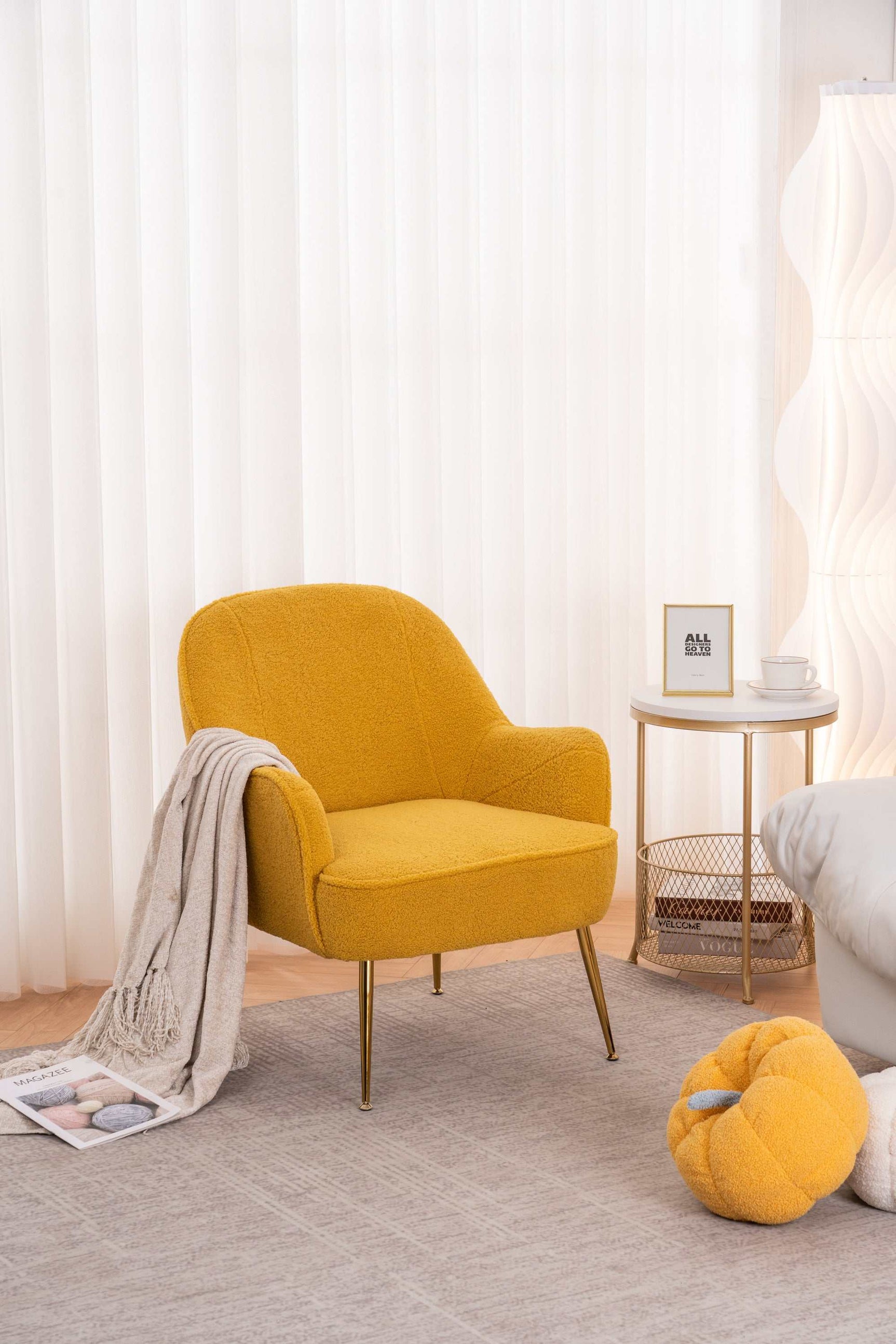 Volta Soft Yellow Teddy Accent Chair - Ornate Home