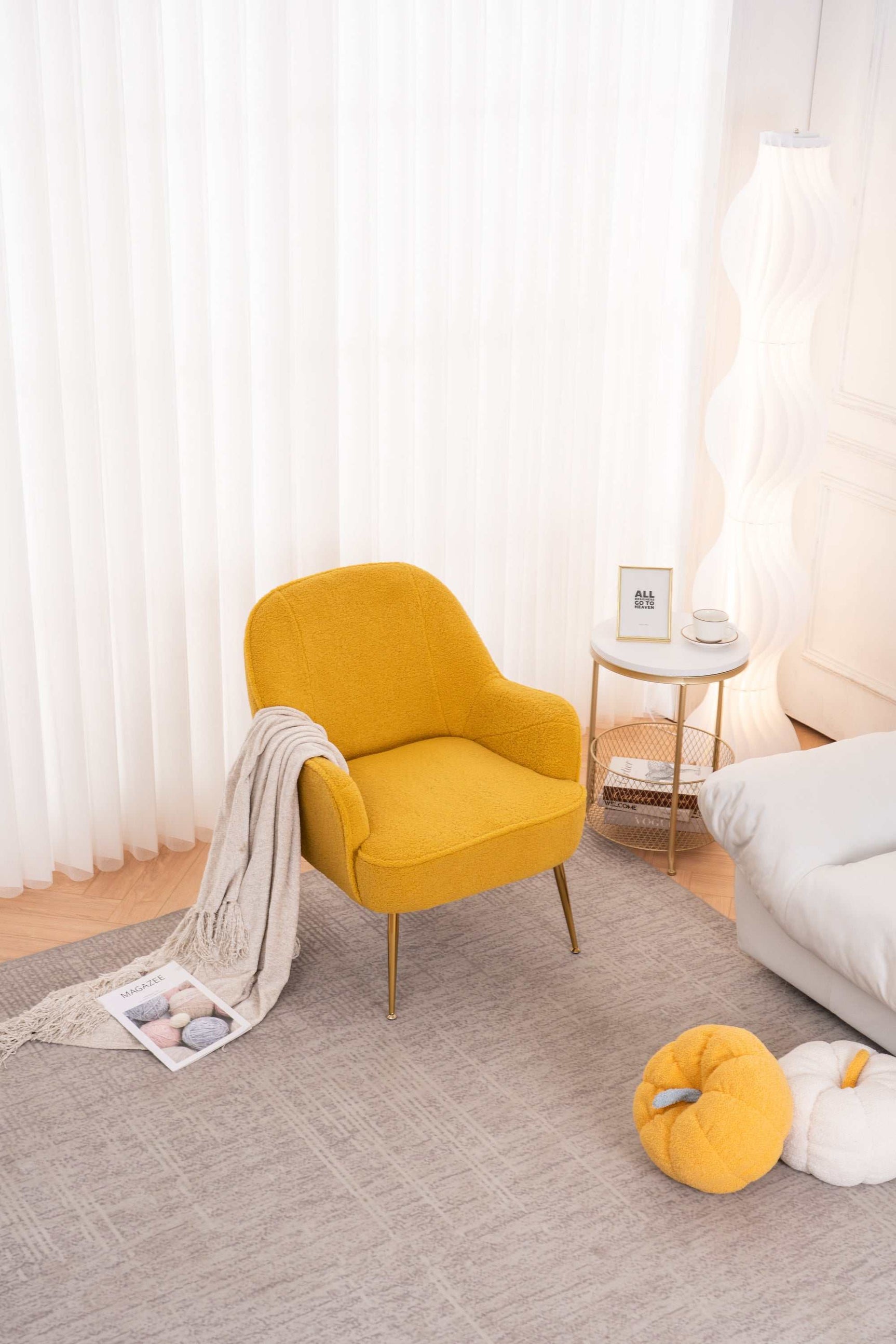 Volta Soft Yellow Teddy Accent Chair - Ornate Home