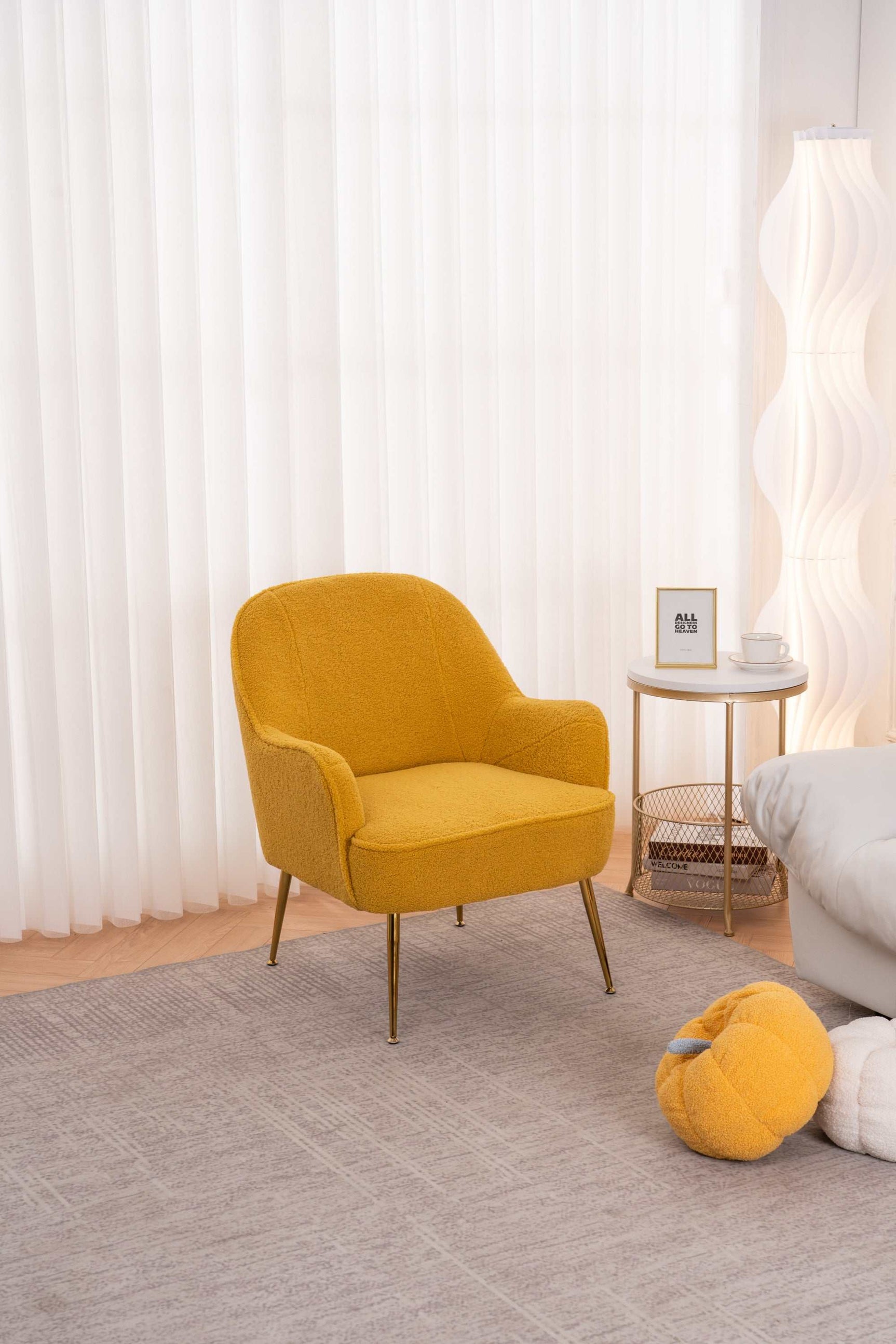 Volta Soft Yellow Teddy Accent Chair - Ornate Home