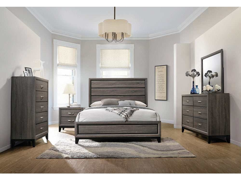 Watson Grey Oak / Black Eastern King Bed 4 Pc Set - Ornate Home