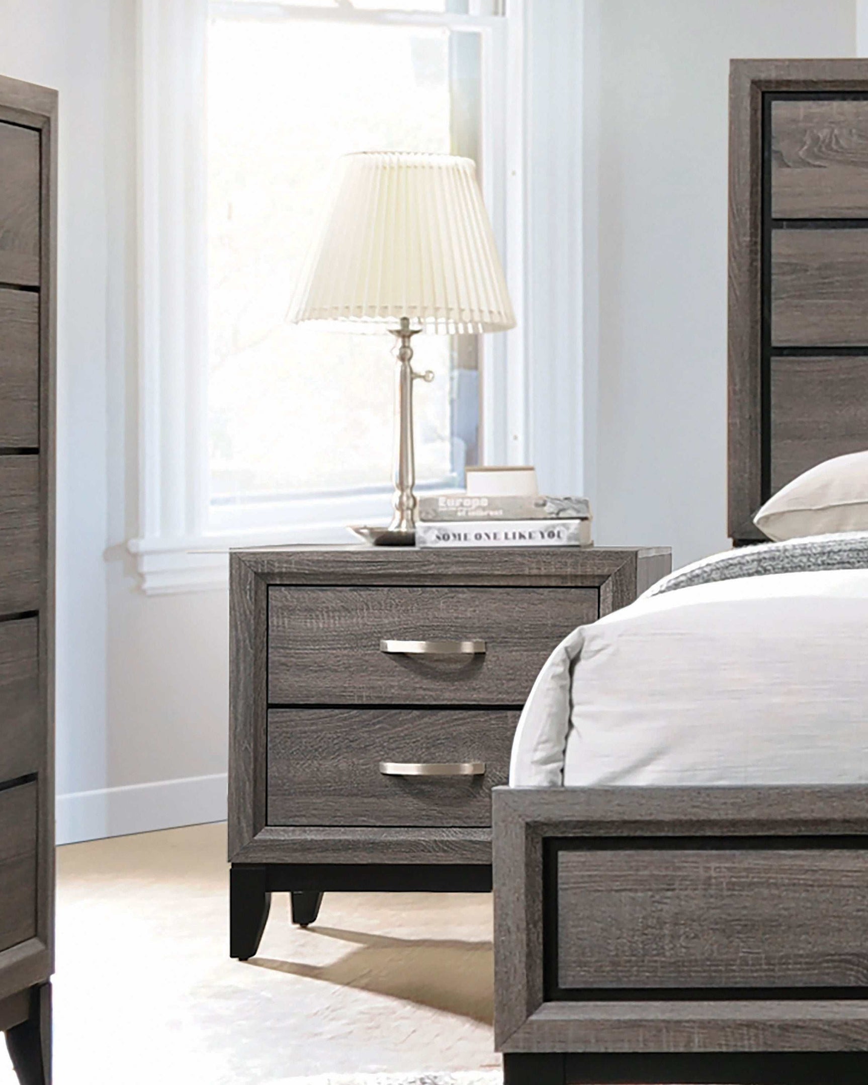 Watson Grey Oak & Black Nightstand - Ornate Home