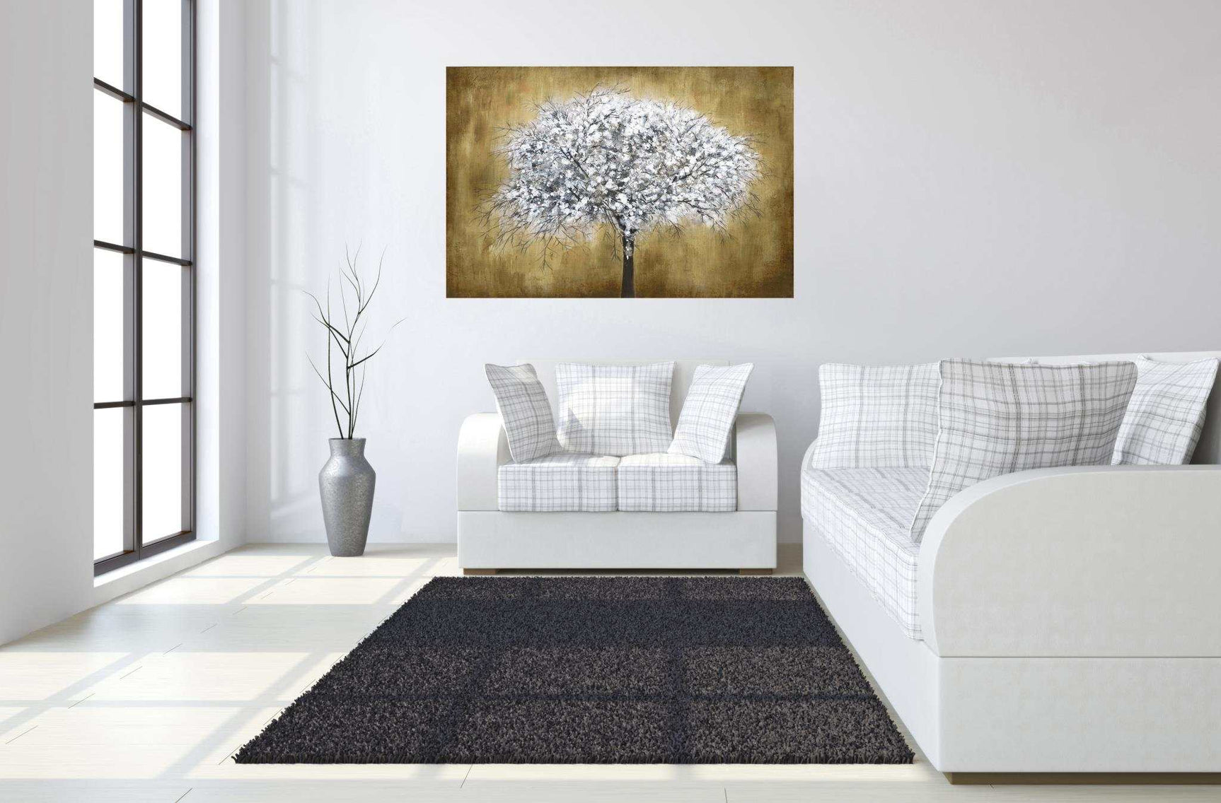 White Tree Tempered Glass w / Foil Wall Art - Ornate Home