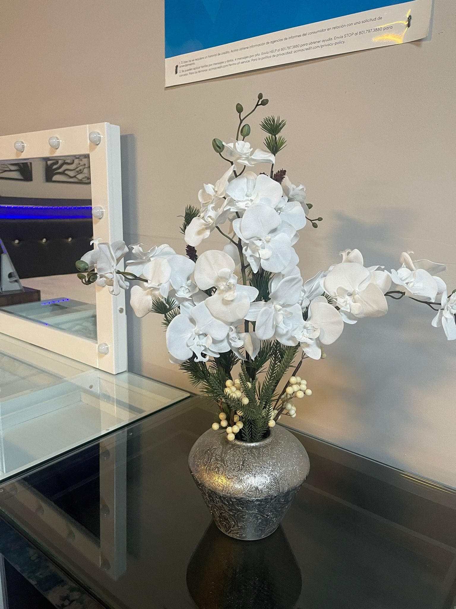 White Velvet Orchid in Etched Silver Ceramic - Ornate Home