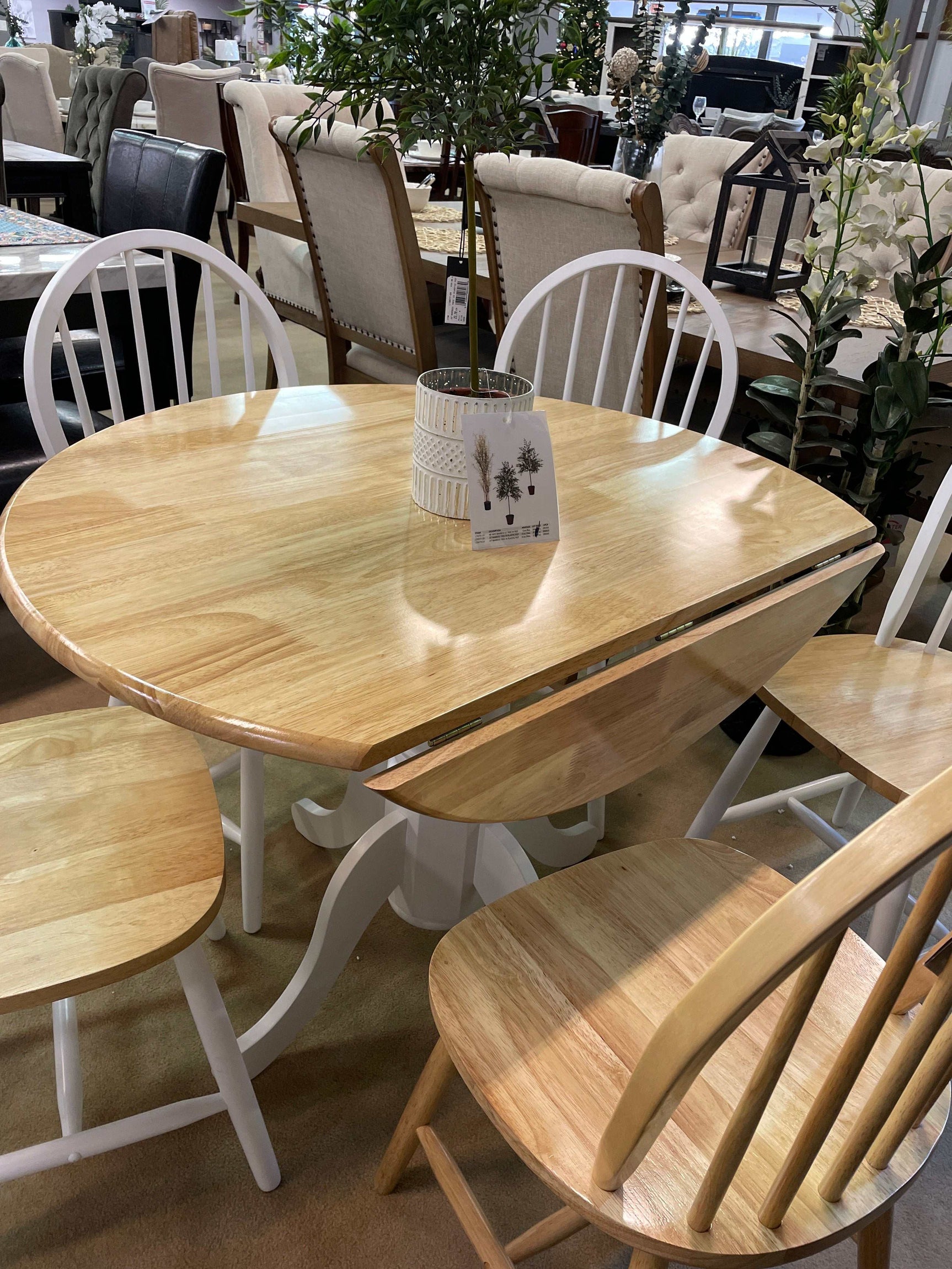 Windsor Natural Brown & White 5pc Drop Leaf Dining Set - Ornate Home