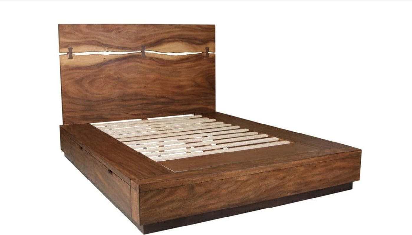 Winslow Smokey Walnut & Coffee Bean Queen Panel Bed w/ Storage - Ornate Home