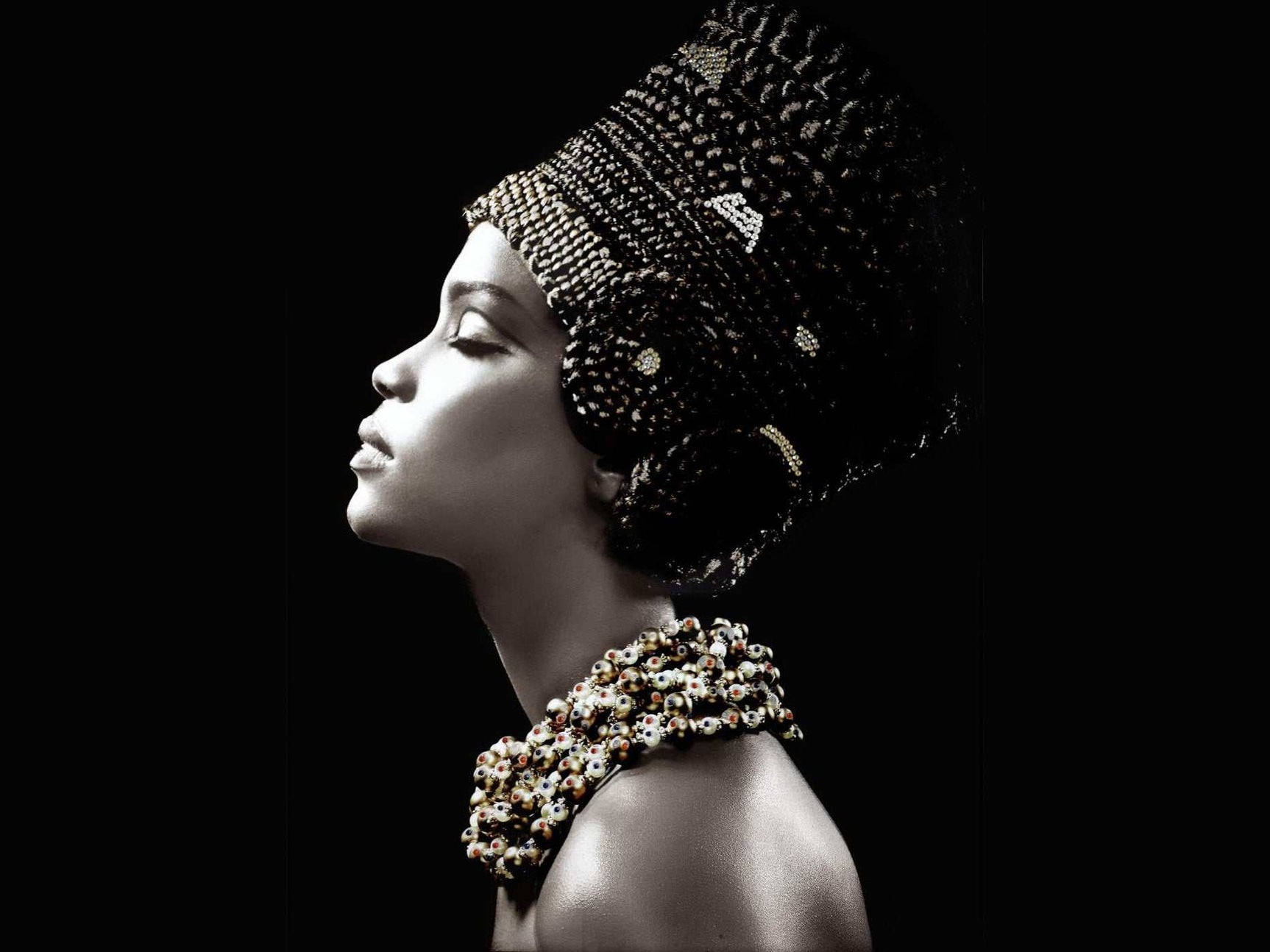 Woman Side Profile Tempered Glass w / Foil & Rhinestones Wall Art - Ornate Home