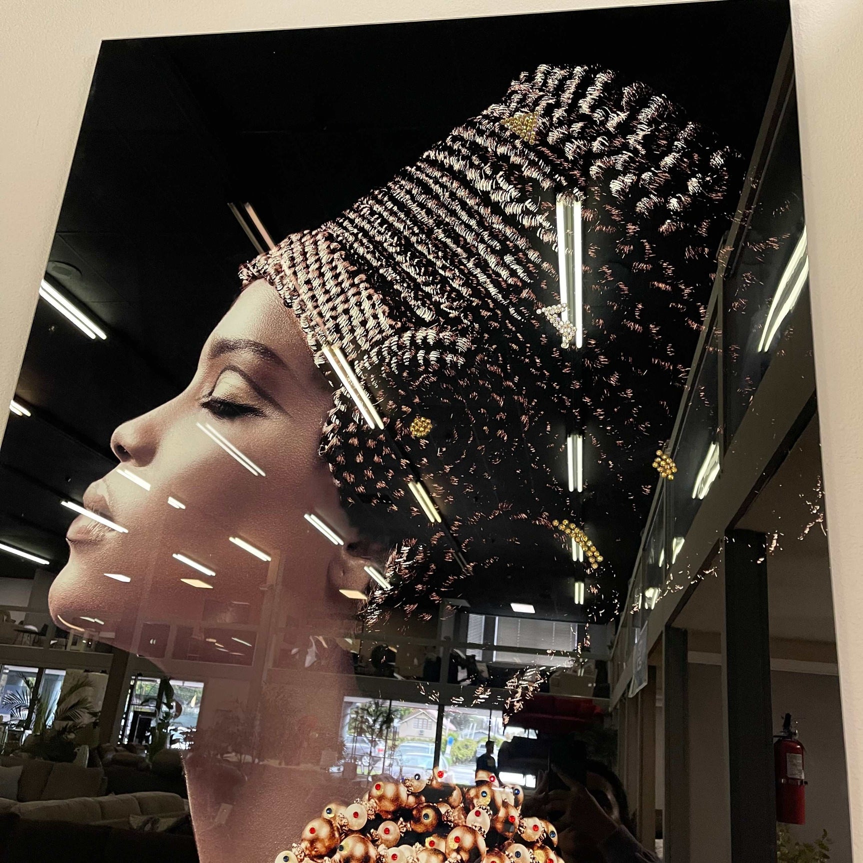 Woman Side Profile Tempered Glass w / Foil & Rhinestones Wall Art - Ornate Home