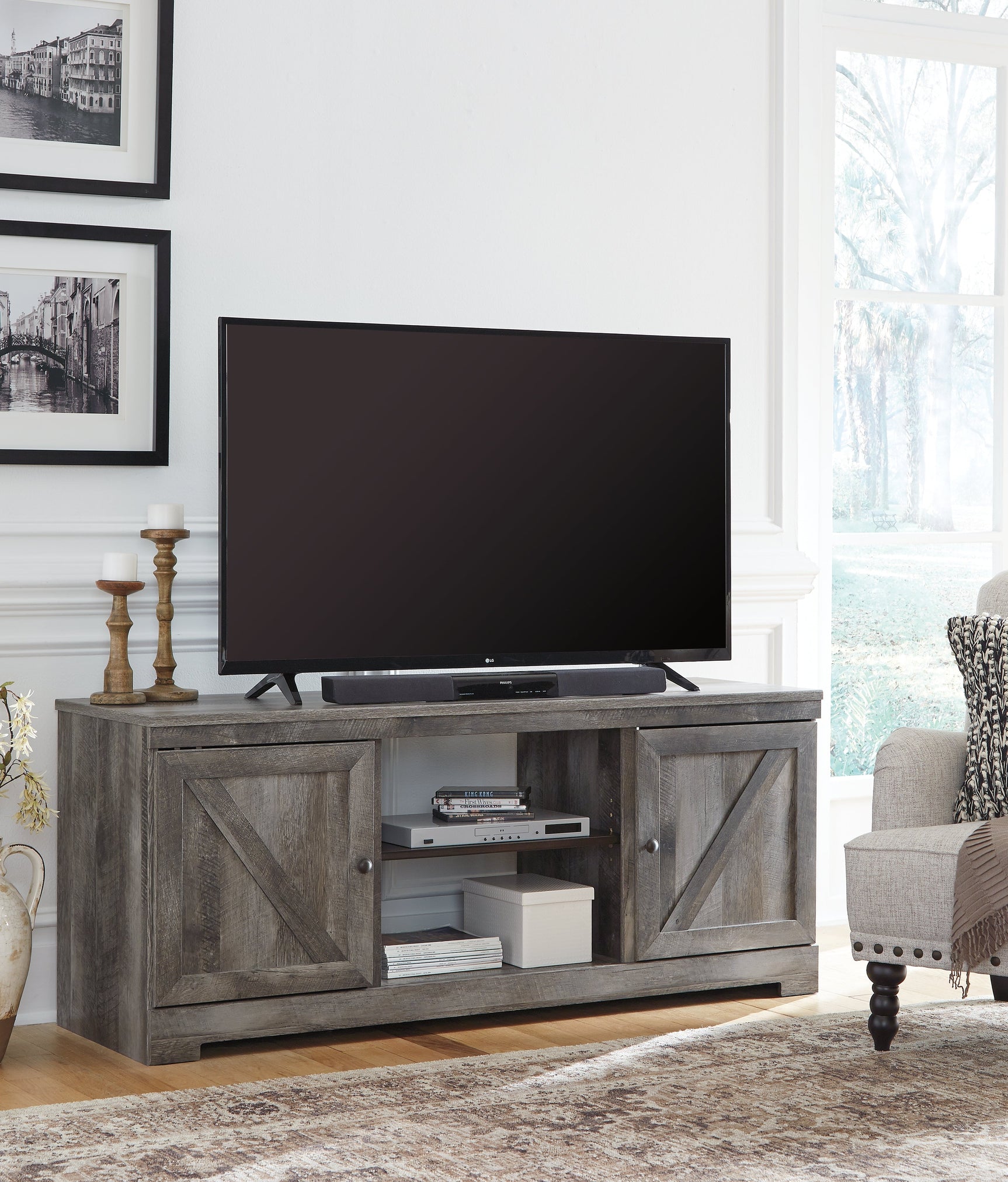 Wynnlow Gray 63" TV Stand w/Fireplace Option - Ornate Home