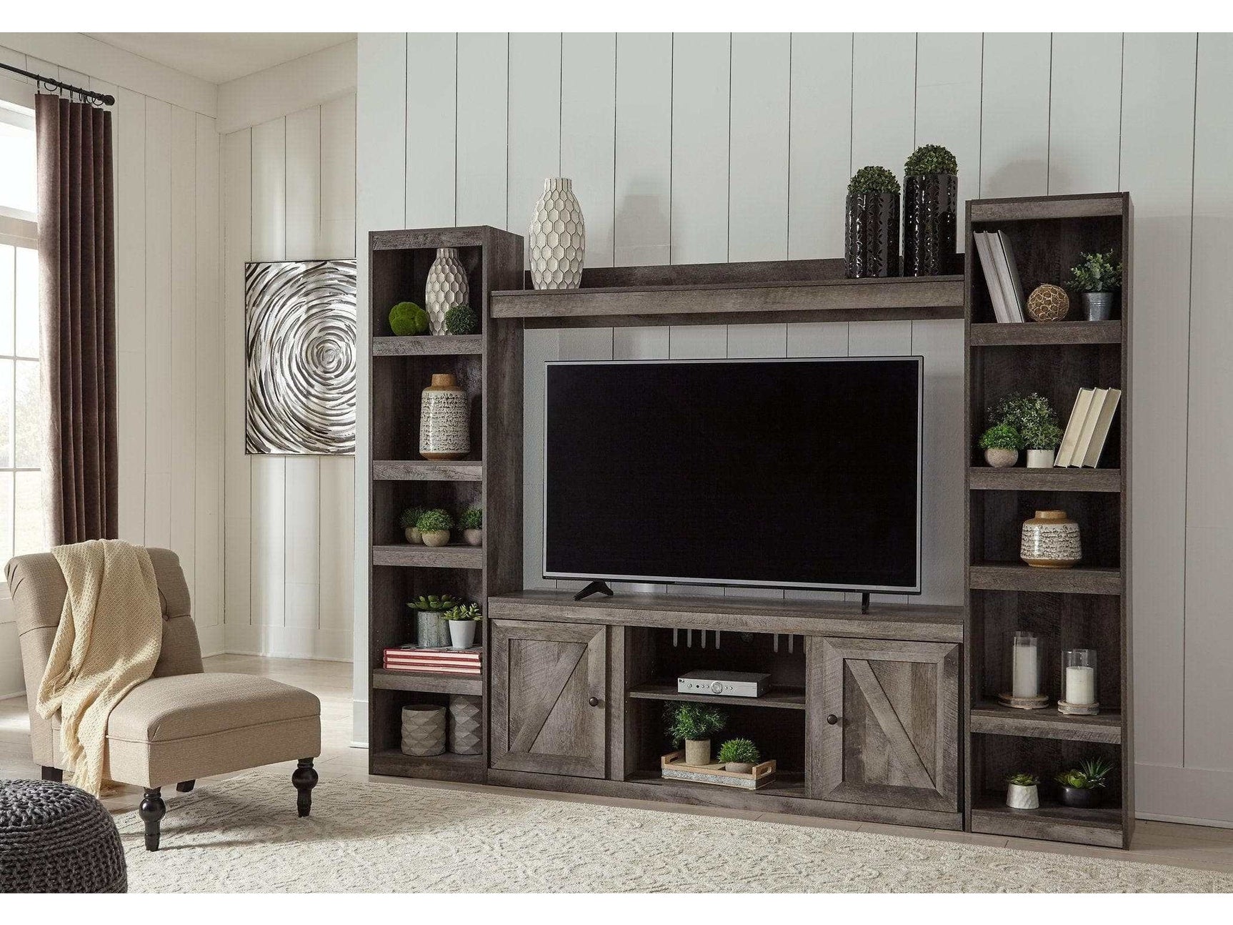 Wynnlow Gray Entertainment Center 4pcs - Ornate Home