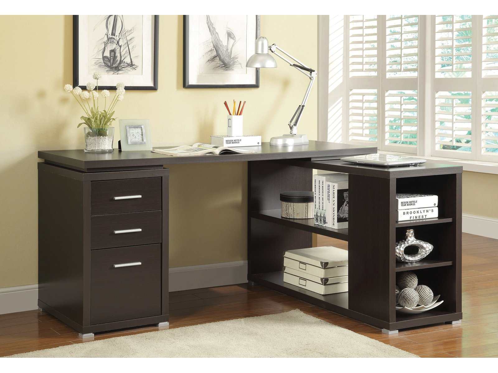 Yvette Cappuccino L Shape Office Desk - Ornate Home