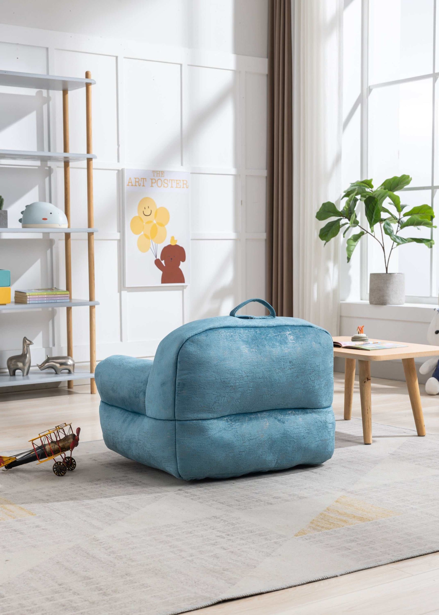 King Kid's Blue Velvet Bean Bag Chair - Ornate Home