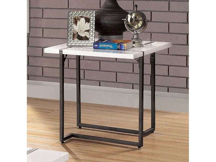 izar White/Gun Metal End Table - Ornate Home