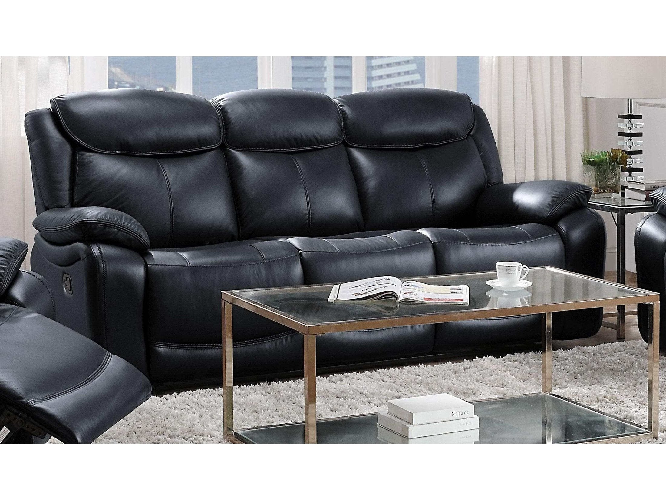 Ralorel Black Top Grain Leather Motion Recliner Sofa Ornate Furniture