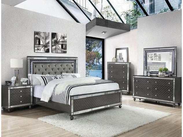 Refino Gray King Panel Bed w/ LED HB - Ornate Home