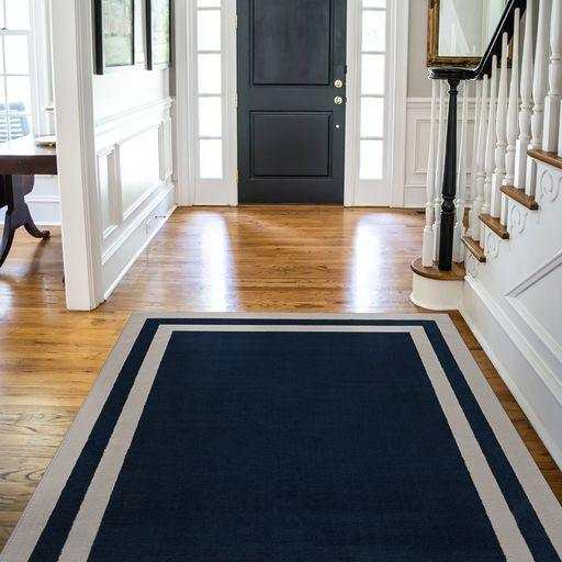 Crystal Navy Blue/Cream Modern Bordered Indoor Non Slip Area Rugs - Ornate Home