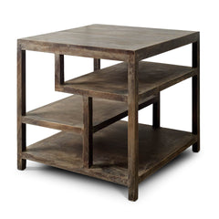 Wright Medium Brown Square Top Wooden Multi-Shelf End/Side Table