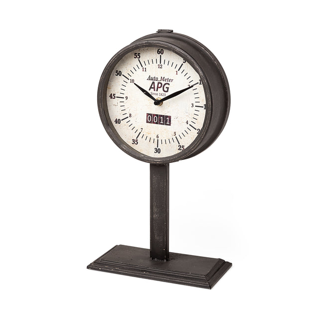 Attalack Black Metal Round Face Table Clock