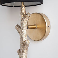 Sabinal Gold/Black Resin Tree Branch Fabric Shade Wall Sconce