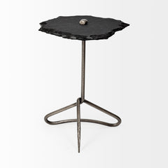 Pinera Black Slate Top with Triangular Iron Base Accent Table