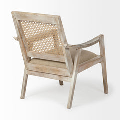 Teryn Cream/Natural Linen Seat and Wooden Base with Mesh Back Accent Chair