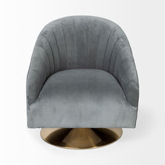 James Gray/Blue/Gold Velvet Covered Seat Swivel Base Accent Chair
