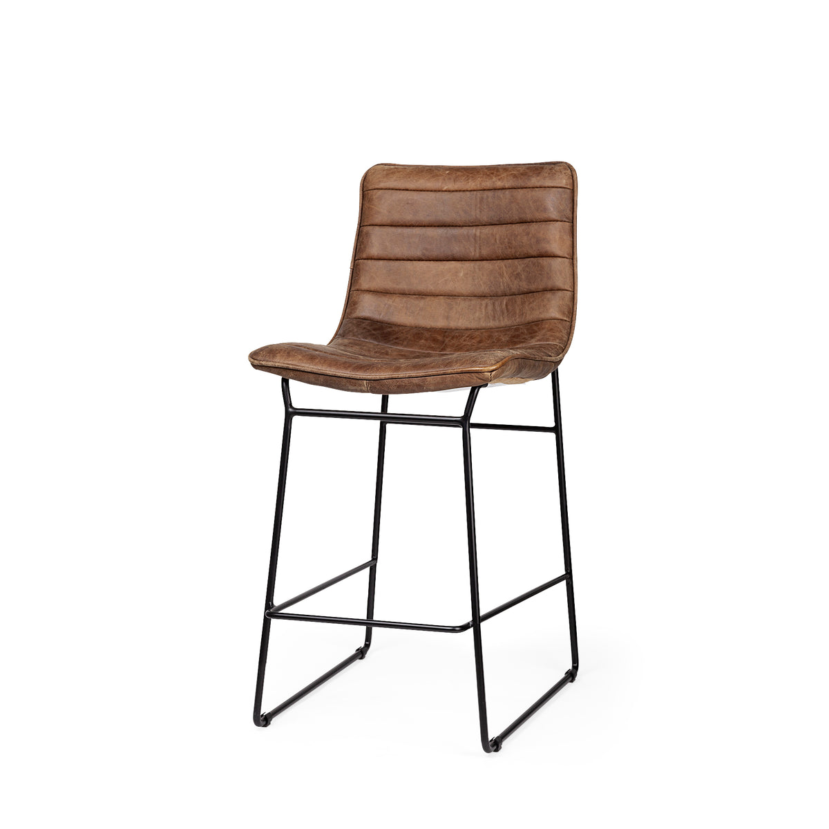 Meritt Brown/Black Leather Seat Metal Frame Stool