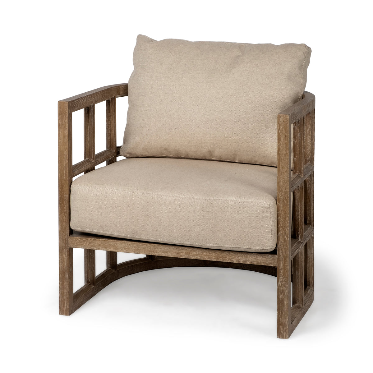 Skylar Tan Fabric Covered Cushioned Demi-Lune Wooden Frame Accent Chair