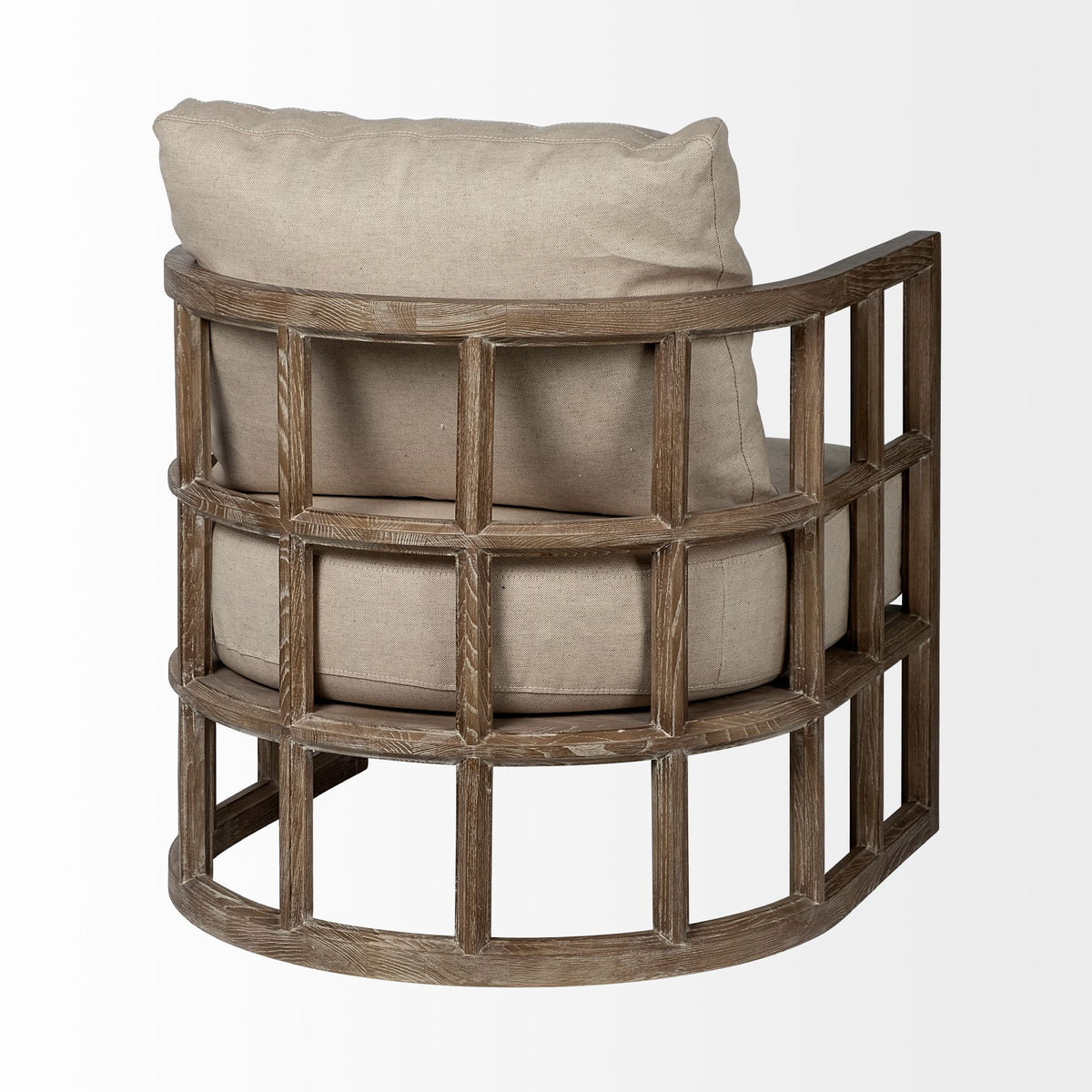Skylar Tan Fabric Covered Cushioned Demi-Lune Wooden Frame Accent Chair