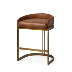 Hollyfield Cognac Brown/Gold Leather Seat Metal Base Counter Stool