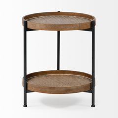 Kade Natural Brown/Gray 16.9" Round Top Wood and Metal Frame Tray-Style End/Side Table - Ornate Home